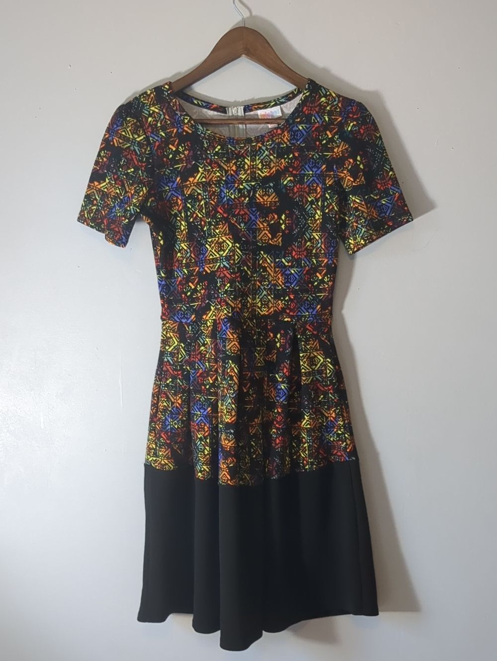 LuLaRoe Amelia Dress Fit & Flare Tribal Geometric Print, Pockets,Midi, XS